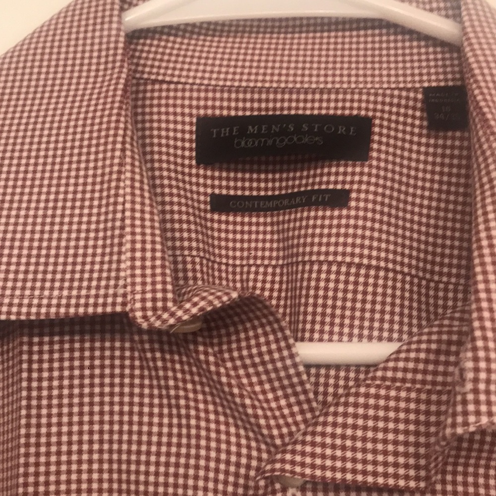 Men’s Bloomingdale’s 100% Cotton Brick Red Checked Shirt - Size 16 - 34/35